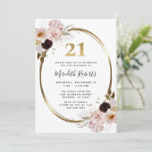 21e verjaardag Rozen Gouden Metallic Floral Party Kaart (Staand voorkant)