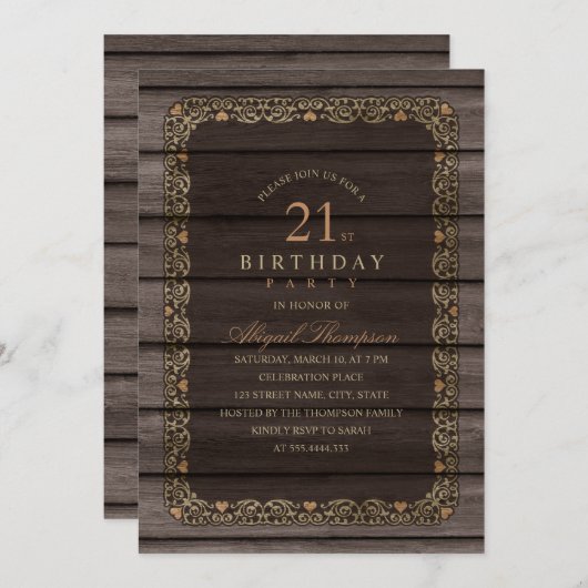 21e verjaardag Rustic Wood Fancy Country Party Kaart (Voorkant / Achterkant)