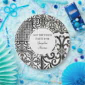 21e verjaardag RusticTile Pattern Black White Papieren Bordje (Feest)