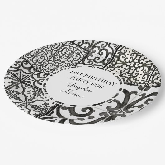 21e verjaardag RusticTile Pattern Black White Papieren Bordje (Gekanteld)