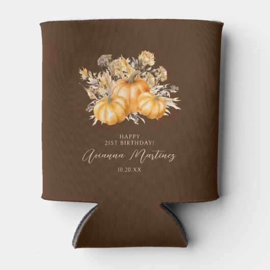 21e Verjaardag Rustiek Boho Pompoen Herfst Bladerd Blikjeskoeler (Voorkant)