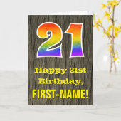 21e verjaardag: rustieke faux hout look, regenboog kaart (Gele Bloem)