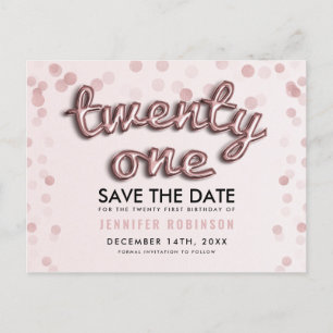 21e verjaardag Save the Date Roos Gold Blush Pink Aankondigingskaart