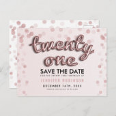 21e verjaardag Save the Date Roos Gold Blush Pink Aankondigingskaart (Voorkant / Achterkant)