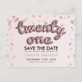 21e verjaardag Save the Date Roos Gold Blush Pink Aankondigingskaart (Voorkant)