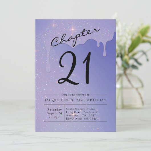 21e verjaardag script glitter kaart (Staand voorkant)
