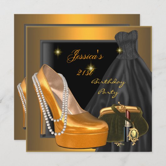 21e verjaardag Shoe Gold Oranje Black Kaart (Voorkant / Achterkant)