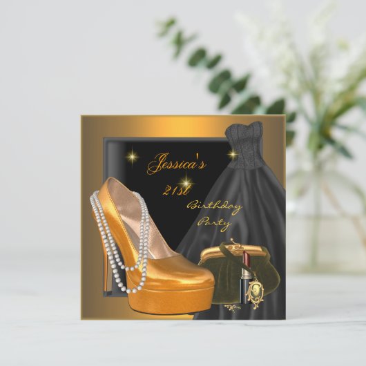 21e verjaardag Shoe Gold Oranje Black Kaart (Staand voorkant)