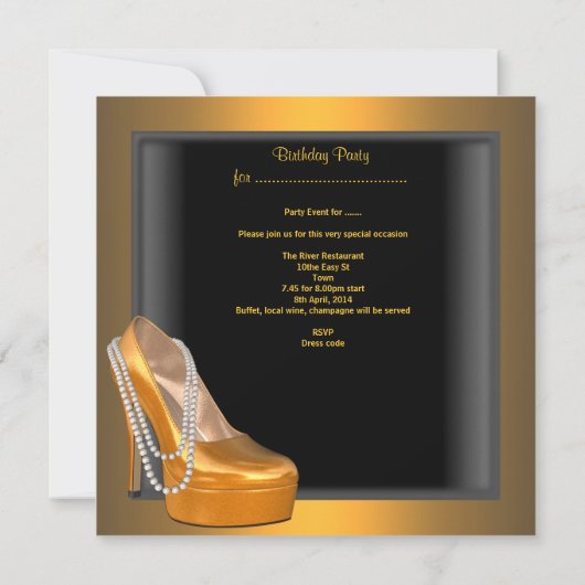 21e verjaardag Shoe Gold Oranje Black Kaart (Achterkant)