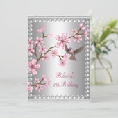 21e verjaardag Silver Asian Pearl Flower Bird Kaart (Staand voorkant)