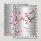 21e verjaardag Silver Asian Pearl Flower Bird Kaart (Voorkant / Achterkant)