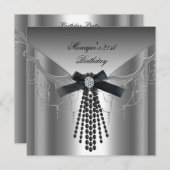 21e verjaardag Silver Black Diamond Bow Kaart (Voorkant / Achterkant)