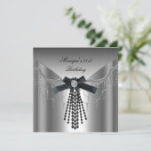 21e verjaardag Silver Black Diamond Bow Kaart (Staand voorkant)