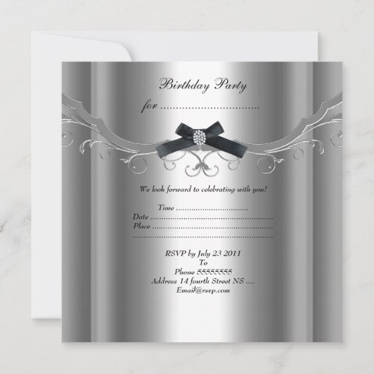 21e verjaardag Silver Black Diamond Bow Kaart (Achterkant)