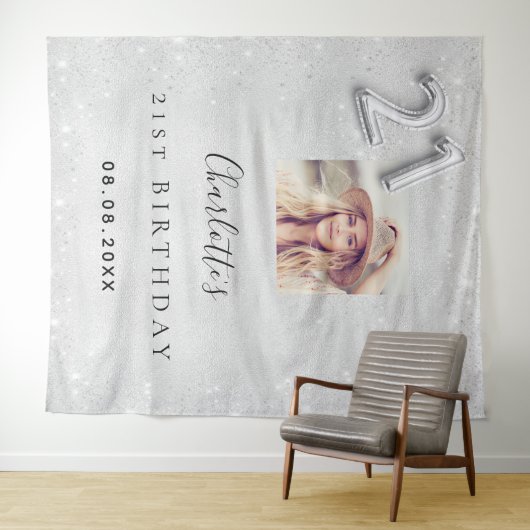 21e verjaardag Silver Foto welkom Wandkleed (In Situ (horizontaal))