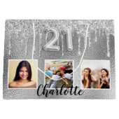 21e verjaardag Silver glitter foto unieke Groot Cadeauzakje (Voorkant)