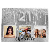 21e verjaardag Silver glitter foto unieke Groot Cadeauzakje (Achterkant)