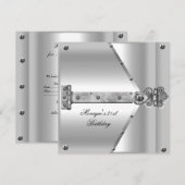 21e verjaardag Silver Metal Locks Hinges Kaart (Voorkant / Achterkant)