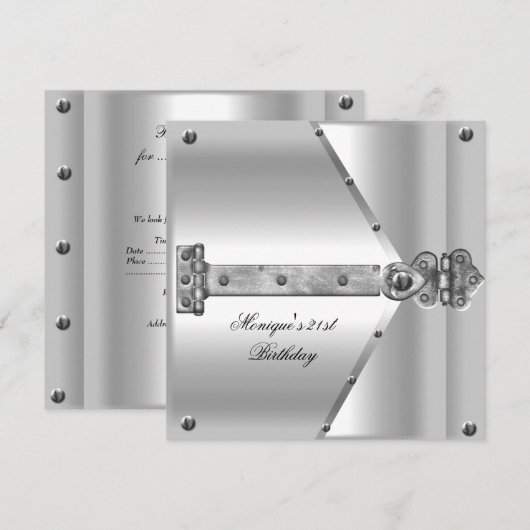 21e verjaardag Silver Metal Locks Hinges Kaart (Voorkant / Achterkant)