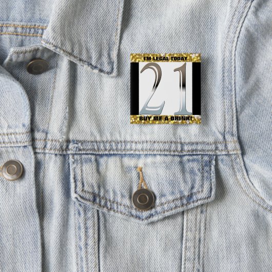 21e verjaardag Silver Number 21 Vierkante Button 5,1 Cm (In situ)