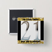21e verjaardag Silver Number 21 Vierkante Button 5,1 Cm (Voorkant /achterkant)