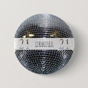 21e verjaardag Silver   Nummer 21 Ronde Button 5,7 Cm
