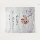 21e verjaardag Silver paarse foto glitter welkom Wandkleed (Voorkant (horizontaal))