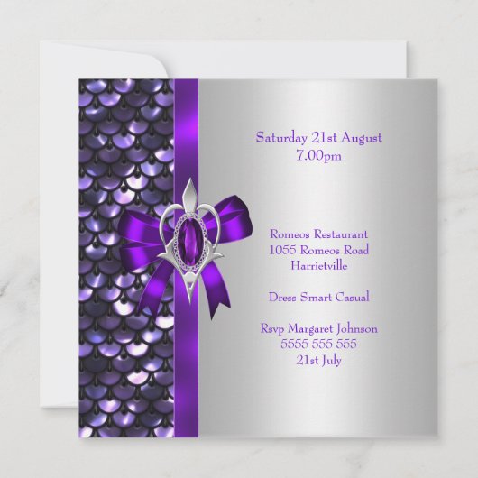 21e verjaardag Silver Sequins Paarse Diamond Bow Kaart (Achterkant)