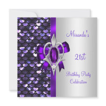 21e verjaardag Silver Sequins Paarse Diamond Bow