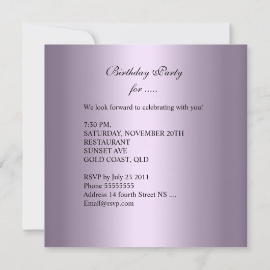 21e verjaardag Silver White Lila Jewel Afbeelding Kaart (Achterkant)