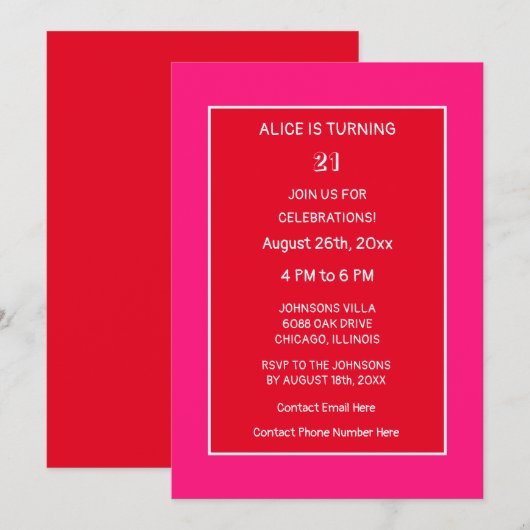 21e Verjaardag Sinaasappel Roze Rood Modern Minima Kaart (Voorkant / Achterkant)