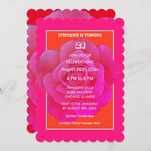 21e Verjaardag Sinaasappel Roze Rozen Bloemen Eleg Kaart (Voorkant / Achterkant)