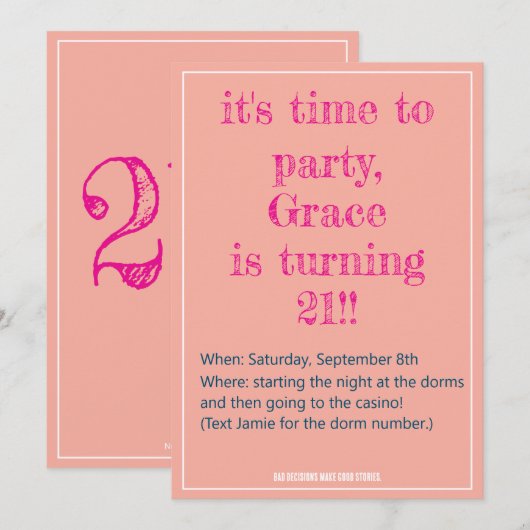 21e verjaardag Slechte beslissingen Uitnodiging (Voorkant / Achterkant)