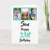 21e verjaardag Son Green Modern Photo Collage Kaart (Voorkant)