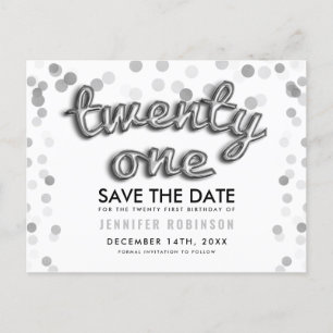 21e verjaardag sparen de Datum Zilveren ballon Gli Aankondigingskaart