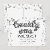 21e verjaardag sparen de Datum Zilveren ballon Gli Aankondigingskaart (Voorkant / Achterkant)