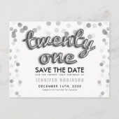 21e verjaardag sparen de Datum Zilveren ballon Gli Aankondigingskaart (Voorkant)