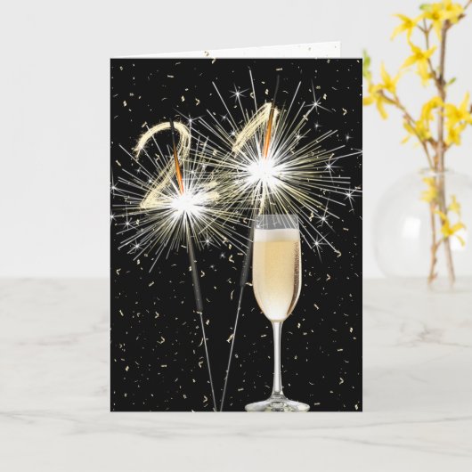 21e verjaardag Sparklers met witte wijn Kaart (Gele Bloem)