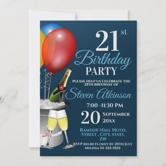 21e verjaardag Sparkling Wine Party Kaart (Voorkant)