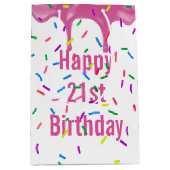 21e verjaardag springen op roze ijsvorming medium cadeauzakje (Voorkant)