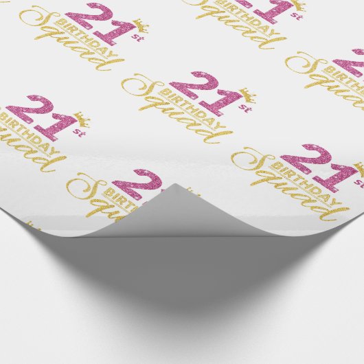 21e verjaardag Squad Party Kroon Roze Goud Cadeaupapier (Hoek)