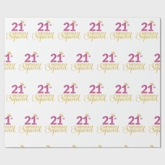 21e verjaardag Squad Party Kroon Roze Goud Cadeaupapier (Vlak)
