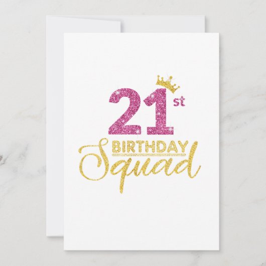 21e verjaardag Squad Party Kroon Roze Goud Kaart (Voorkant)