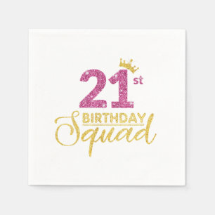 21e verjaardag Squad Party Kroon Roze Goud Servet