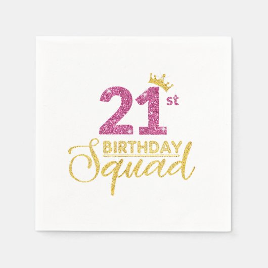 21e verjaardag Squad Party Kroon Roze Goud Servet (Voorkant)