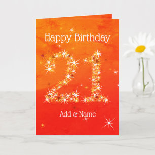 21e verjaardag - Star Number Red Oranje Glow Age 2 Kaart