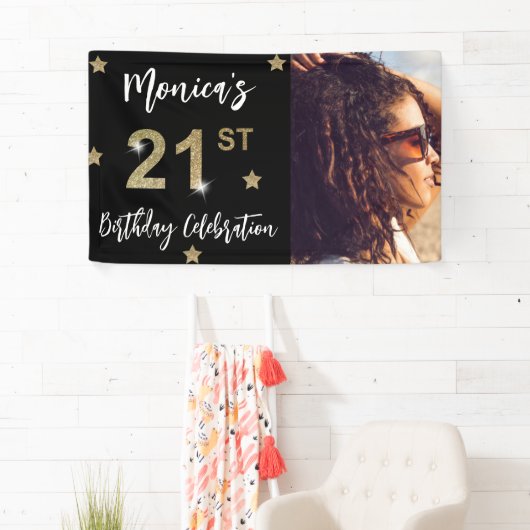 21e verjaardag sterren Foto Gold Party banner (Insitu)