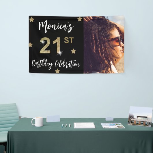 21e verjaardag sterren Foto Gold Party banner (Beurs)