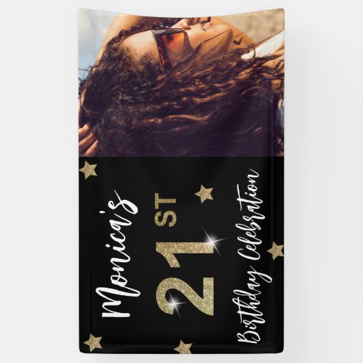 21e verjaardag sterren Foto Gold Party banner (Verticaal)