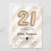 21e verjaardag - Stripes gouden ballonnen Kaart (Voorkant)